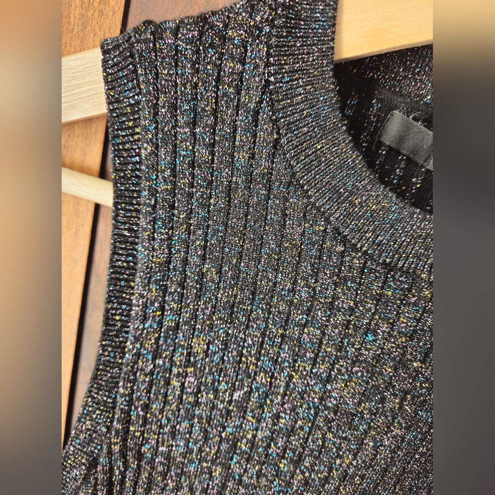GUESS Black Knit Dress with Rainbow Shimmer + Faux Tie Side Detail, XSmall - Picture 5 of 7